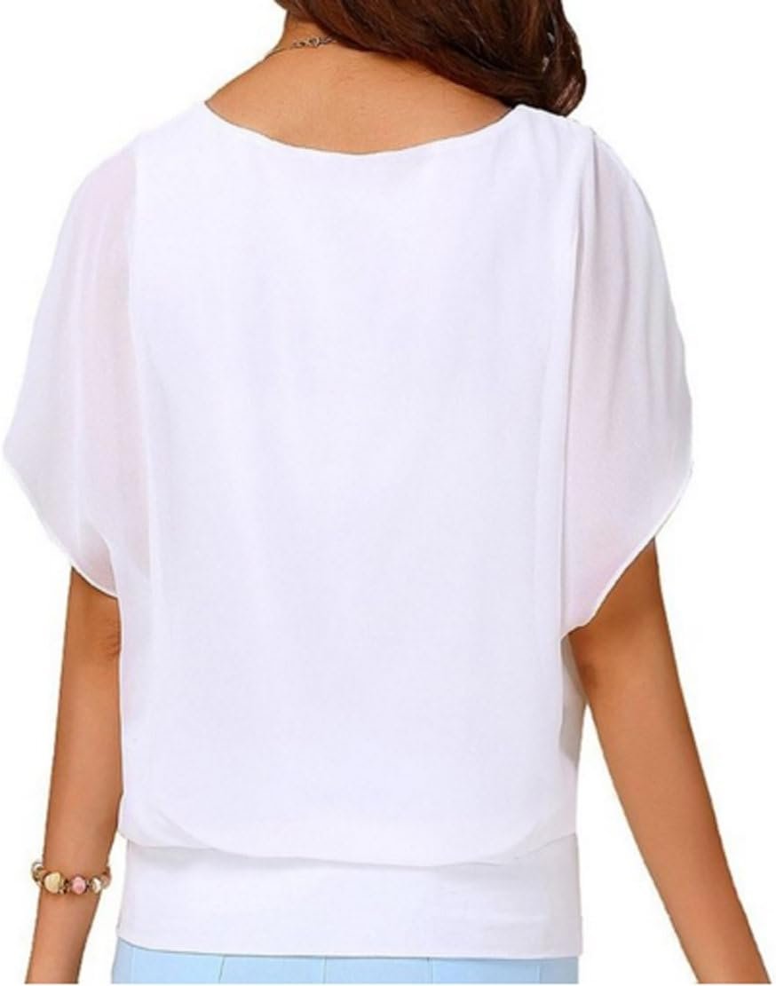 Women's Summer Loose Casual Short Sleeve Chiffon Top T-Shirt Blouse - Image 2