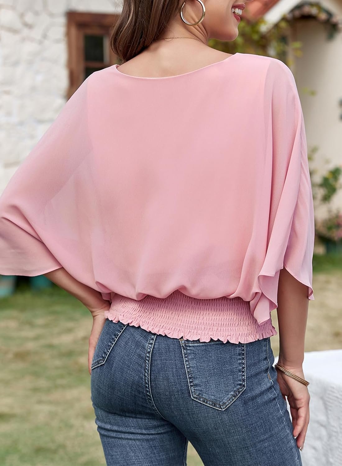 Women's Tops Dressy Casual 3/4 Sleeve Tops Crewneck Business Casual Chiffon Blouses - Image 2