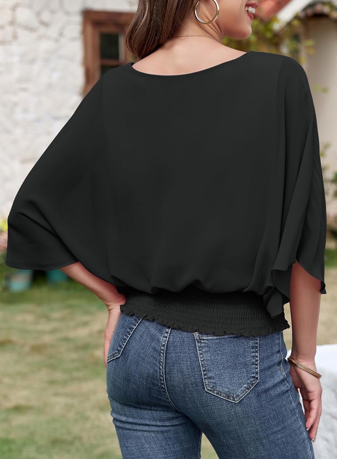 Women's Tops Dressy Casual 3/4 Sleeve Tops Crewneck Business Casual Chiffon Blouses - Image 2