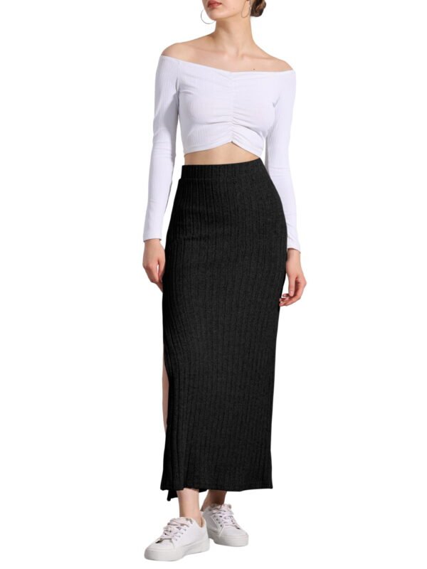 Knit Midi Skirt for Women's Slit Bodycon Hight Waist Skirt - Image 2