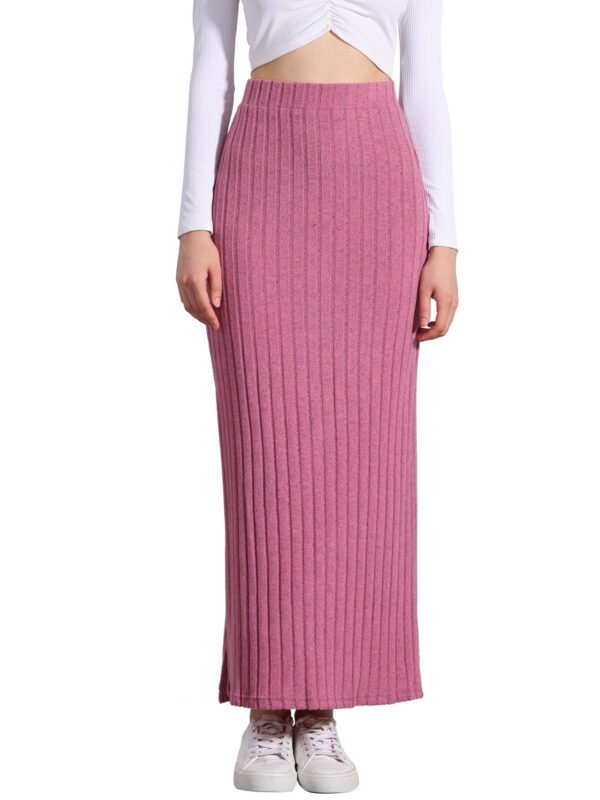 Knit Midi Skirt for Women's Slit Bodycon Hight Waist Skirt