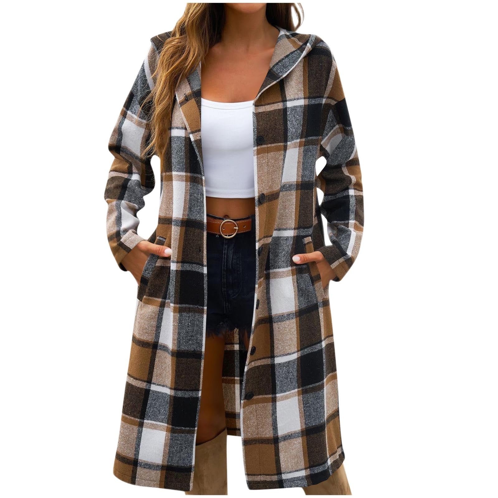 Women's Jackets Regular Fit with Button Side Pockets Fall and Winter Coats for Women Brown Size 2XL
