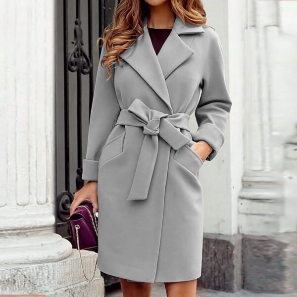 Women's Autumn and Winter Lapel Woolen Cloth Coat Trench Jacket Long Overcoat Outwear