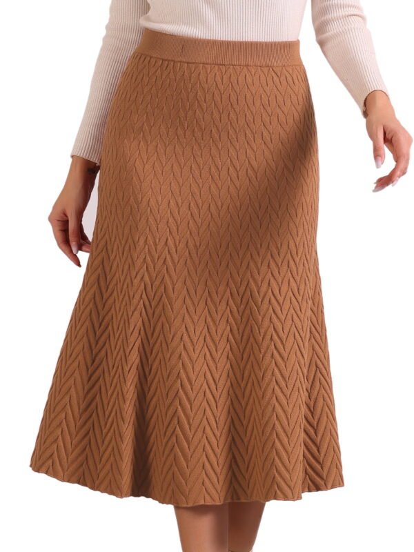 Women's High Waist Fall Stretchy Fishtail Cable Knit Midi Skirts M Camel