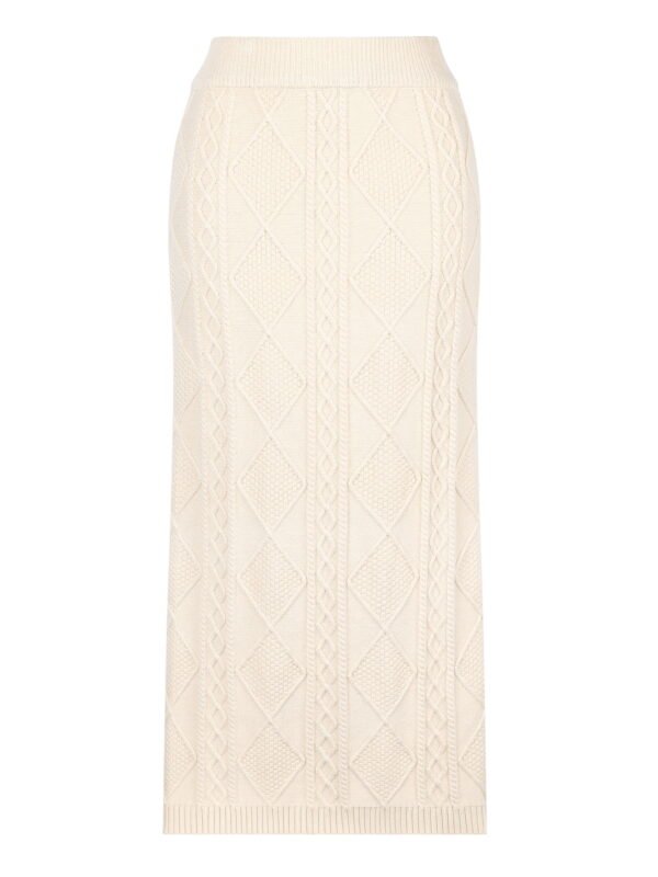Women's Ribbed Knit Elastic High Waist Pencil Sweater Midi Skirts M Beige