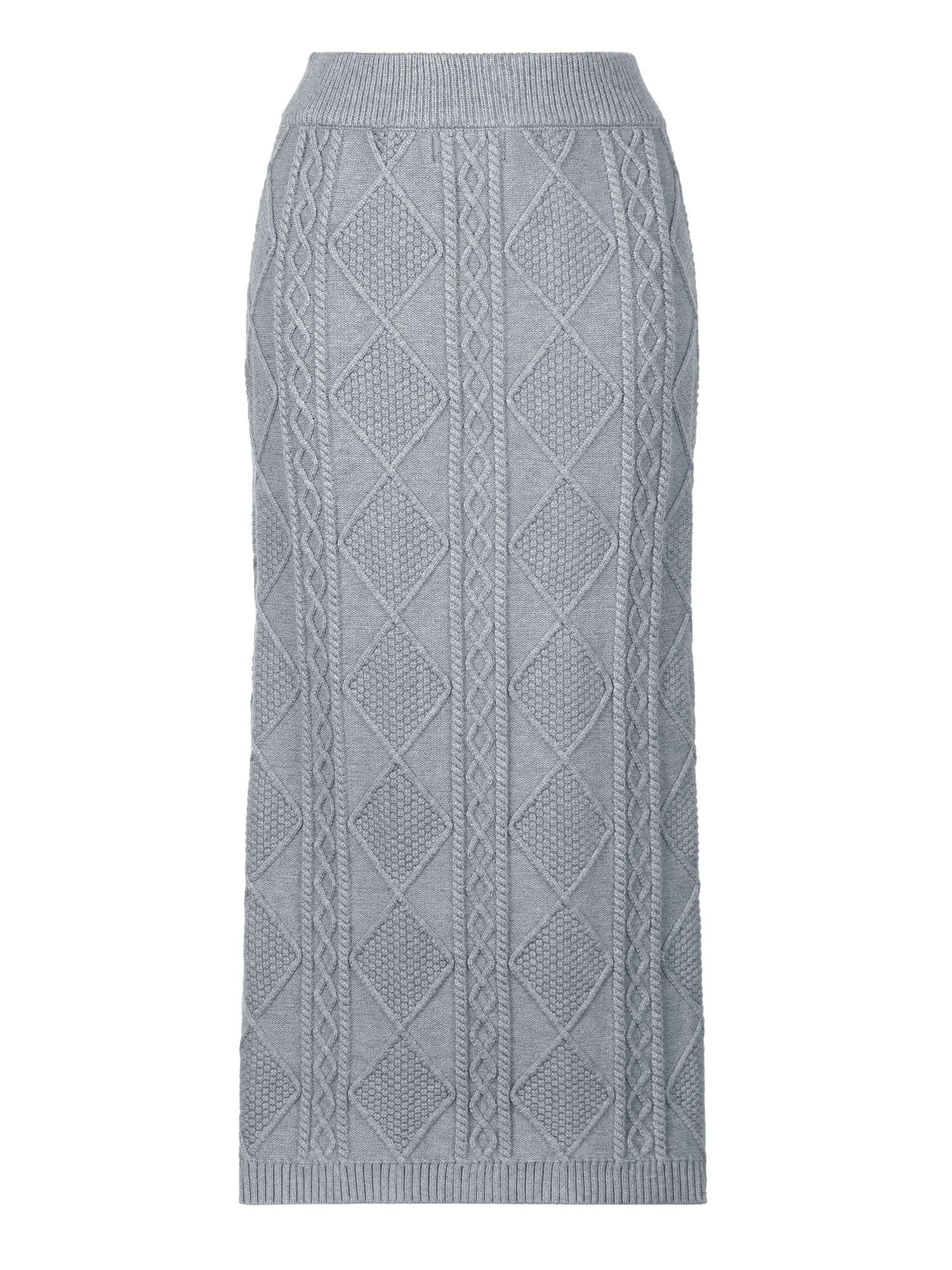 Women's Ribbed Knit Elastic High Waist Pencil Sweater Midi Skirts M Grey