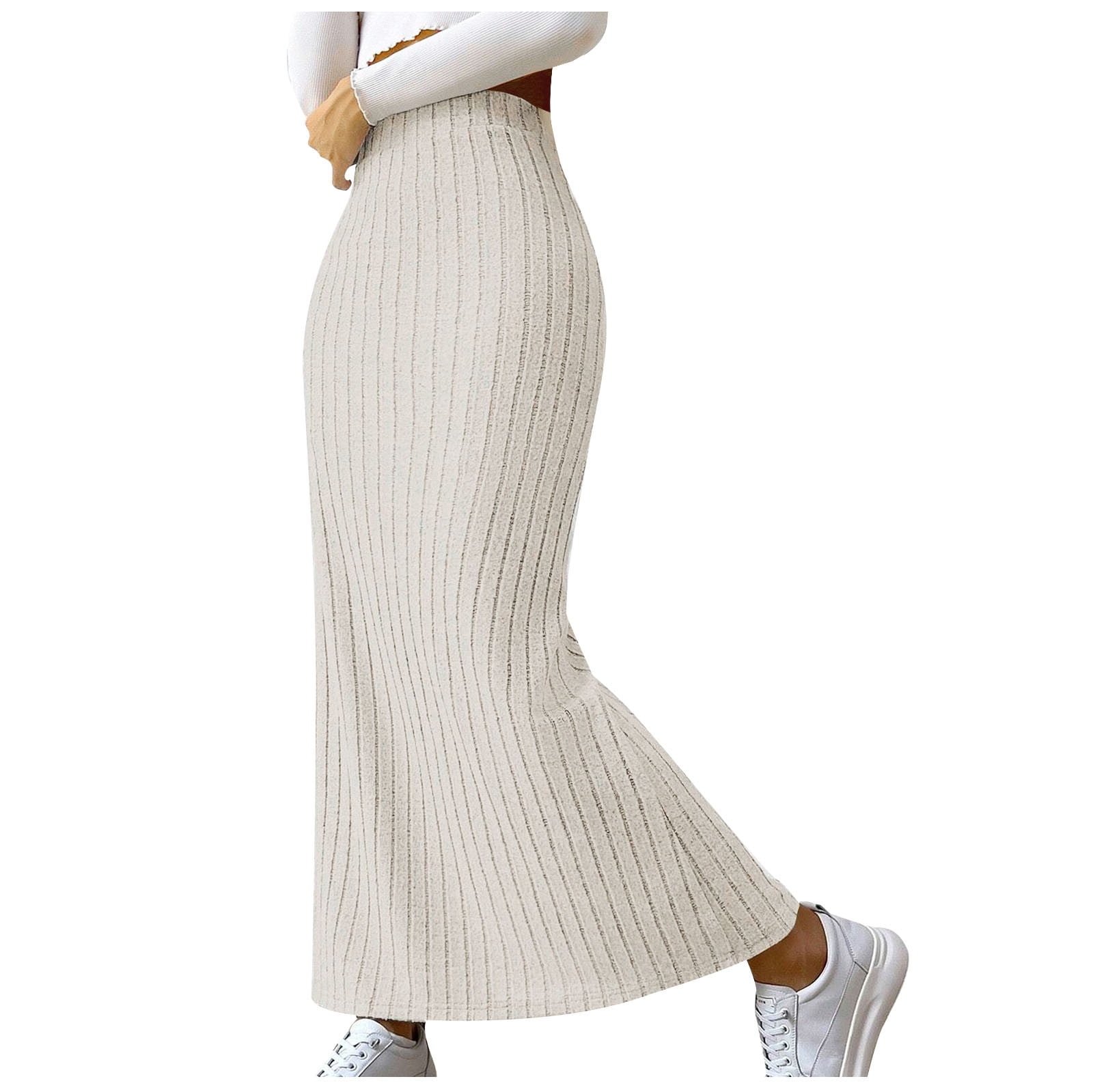 Women's Texture Bodycon Maxi Skirt Ribbed Knitted Stretch Pencil Long Skirts Solid High Waisted Spring Skirts