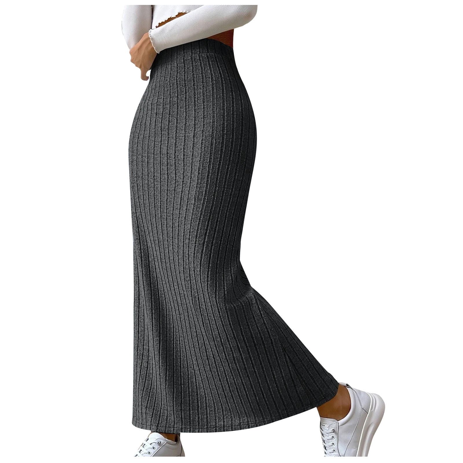 Women's Texture Bodycon Maxi Skirt Ribbed Knitted Stretch Pencil Long Skirts Solid High Waisted Spring Skirts