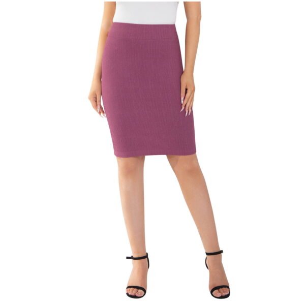 Pencil Skirts for Women High Waisted Knee Length Midi Bodycon Skirts Pull on Knit Business Work Casual Skirt Purple S