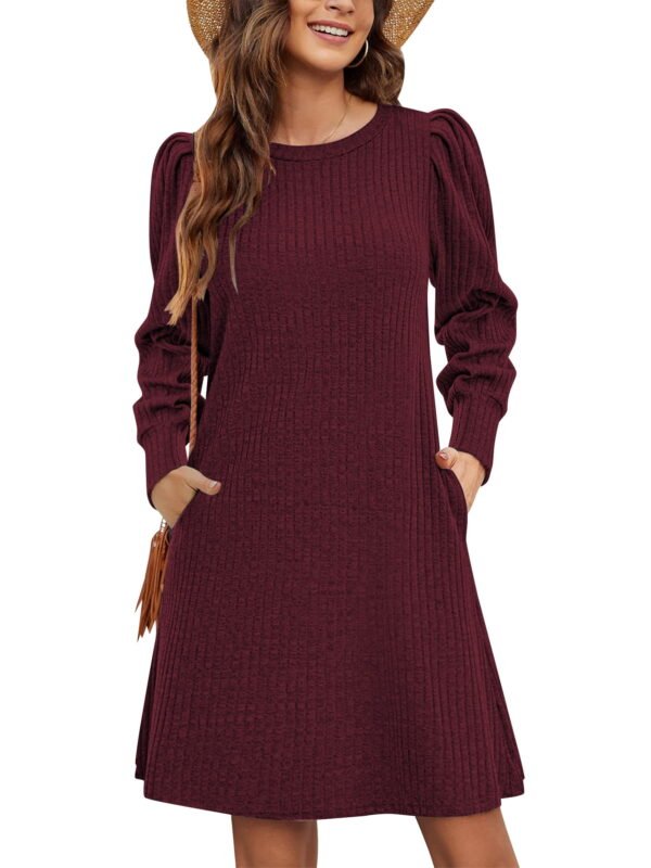 Sweater Dresses for Women 2025 Knit Dresses Long Sleeve Dress Casual Fall Winter Round Neck A Line Dress with Pockets