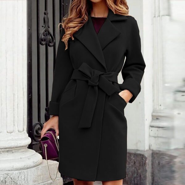 Women's Autumn and Winter Lapel Woolen Cloth Coat Trench Jacket Long Overcoat Outwear