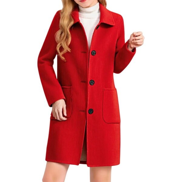 Women's Button Up Woolen Coat Mid Length Classic Style Outerwear for Autumn and Winter White
