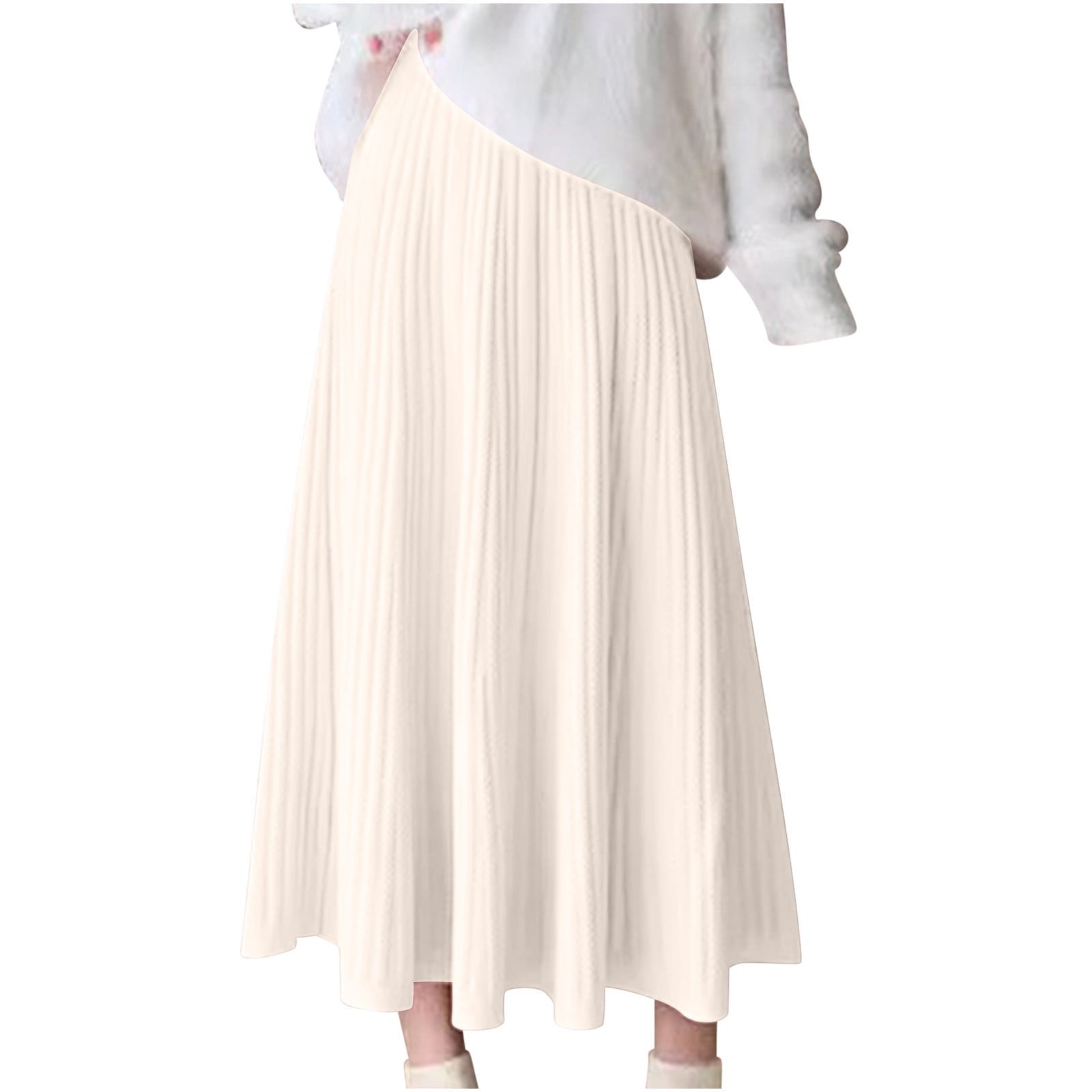 Women's High Waist Knitted Skirt A-Line Pleated Knit Dress Flowy Maxi Skirts