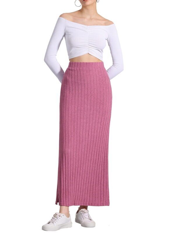 Knit Midi Skirt for Women's Slit Bodycon Hight Waist Skirt - Image 2
